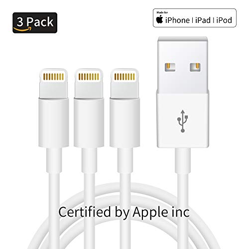 Product Cover 3Pack Apple Charger Cable [Apple MFi Certified] Lightning to USB Cable Original Certified Compatible iPhone X/8/7/6s/6/plus/5s/5c/SE,iPad Pro/Air/Mini,iPod Touch(1M/3.3FT)