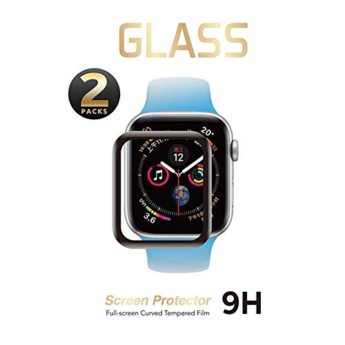Product Cover SNSIR Screen Protector 40mm for Apple Watch Series 4 [2 Pack] [Tempered Glass] Full Coverage Protective Foil 9H 2.5D (Black 40mm)