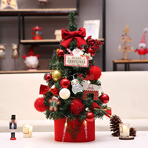 Product Cover AMS 23.6'' Tabletop Mini Artificial Christmas Tree Decor with Warm White Lights (60cm, Red)