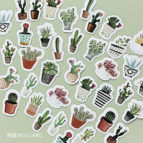 Product Cover Small Scrapbooks Laptop Stickers, Doraking Boxed Green Pot Plants Stickers for Laptop, Scrapbooking, Suitcase (Green Buds, 45PCS/ Box)