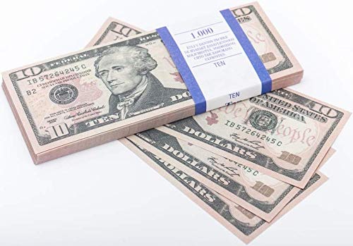 Product Cover AvailableGame 10 Dollars Play Money for Games, Pranks, Monopoly Prop Paper Copy Money Double-Sided Printing 100 pcs Total $1,000 Educational Ten Dollar Bills Copy Money Stack for Kids