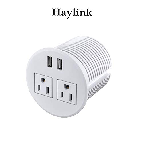 Product Cover Haylink ETL Approved Round Desktop Power Strips Installed in 80mm Cut-Out Hole Hidden Desktop Socket with 6 ft 16 AWG Power Cord Recessed Desk Power Grommet for Office Furniture and Conference Desk