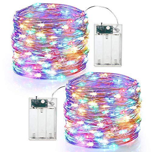 Product Cover MIRADH 2 Pack of 10 Feet 30 Led 2 Mode Fairy Lights Battery Operated Waterproof Copper Wire Twinkle String Lights for Bedroom -Multicolor (2 Mode- Steady on & Flash-Pack of 2)