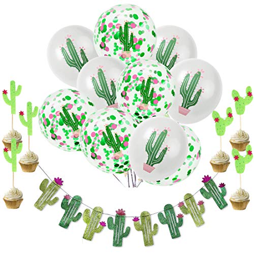 Product Cover Budicool Cactus Party Decorations Cactus Banners and Cactus Latex Confetti Balloons for Baby Shower Decorations for Girl Boy,Birthday Decorations,Luau Fiesta Party Supplies,Luau Hawaiian Summer Party