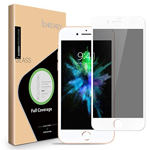 Product Cover Privacy Screen Protector for iPhone 8 7 6s 6 - ICHECKEY 3D Curved Anti-Spy Anti-Peeping Tempered Glass Screen Cover Shield for Apple iPhone 8/7/6s/6, 4.7 Inch - White