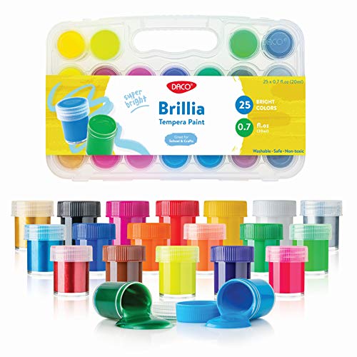 Product Cover DACO Kids Paint Set Brillia, Kids Art Set with 25 Bright Colors Includes Neon and Metallic Tempera Paint 0.7 fl.oz/20ml, with Storage Box, Washable Paint for Kids, School Paint Supplies, Finger Paint