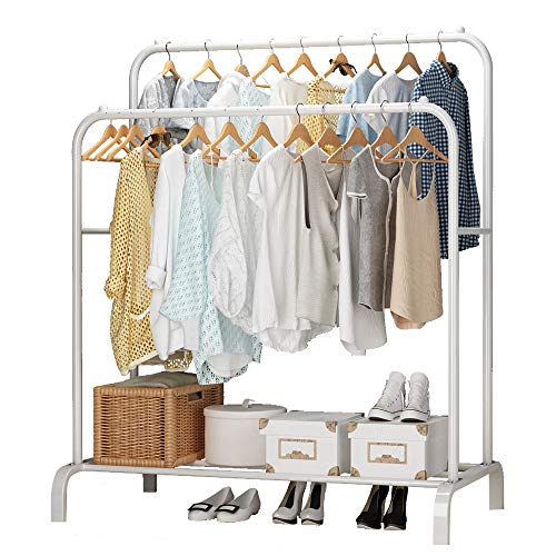 Product Cover UDEAR Garment Rack Freestanding Hanger Double Pole Multi-Functional Bedroom Clothing Rack, White