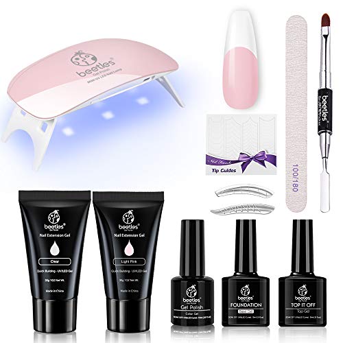 Product Cover Beetles Poly Gel Kit for Nails, French Nail Kit Builder Gel for Quick Nail Extension Starter Kit and Professional Nail Technician French Manicure at Home with White Gel polish Clear Pink Poly Gel