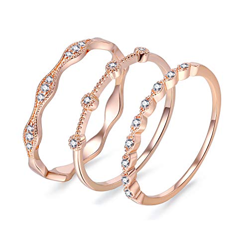 Product Cover Agexinjo 3PCS Stack Knuckles Ring Set Zircon Gold-Plated Thin Band Ring Gift for Women Girls Set Wedding Rings