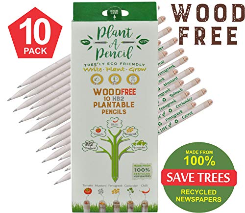 Product Cover TREEWISE WOOD FREE PLANTABLE PENCIL HB#2 EXTRA DARK l Made From 100% Recycled Newspapers l 100% Eco Friendly l 5 Assorted Seeds ll 10 Pack FOR GIFT @ SPECIAL Price