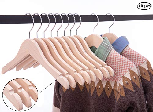 Product Cover Cocomaya Pack of 10 Wooden Kids Baby Children Toddler Hanger Coats Clothes Hanger with 360 Swivel Hook (12.6 Inch Natural Unfinished Color)