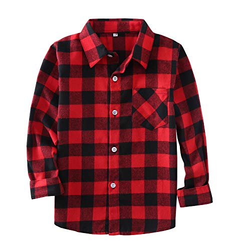 Product Cover Little Girls' Boys' Long Sleeve Button Down Plaid Flannel Shirt