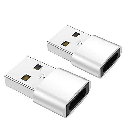 Product Cover USB C Female to USB Male Adapter (2 Pack) (Upgraded Version),Type C to USB A Connector,Works with Laptops,Power Banks, Chargers,and More Devices with Standard USB A Interface (Silver)
