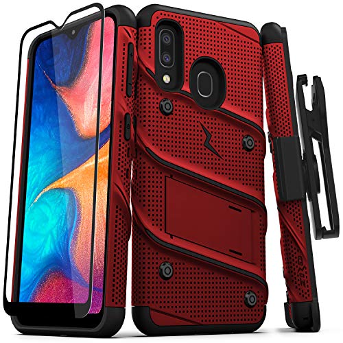 Product Cover ZIZO Bolt Series Samsung Galaxy A20 Case | Heavy-Duty Military-Grade Drop Protection w/Kickstand Included Belt Clip Holster Tempered Glass Lanyard Galaxy A50 - Red
