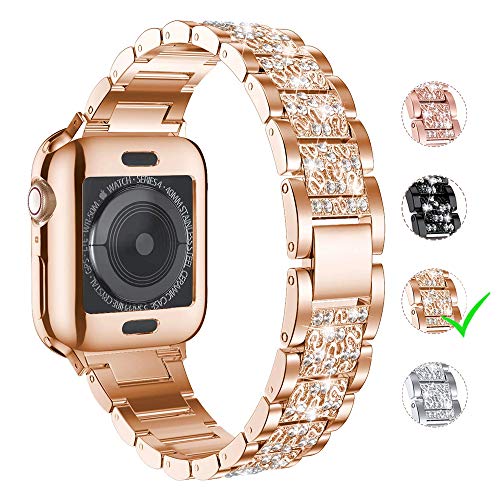Product Cover LELONG for Apple Watch Band 38mm 40mm 42mm 44mm Series 5 Series 4 3 2 1 with Case, Bling Replacement Bracelet iWatch Band, Diamond Rhinestone Stainless Steel Metal Wristband Strap
