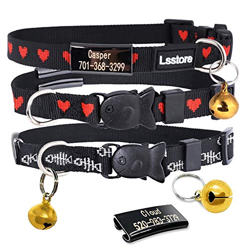 Product Cover DayDay Patch Custom Cat Collar with Breakaway Safety Release Buckle, Adjustable Cat Collar with Bell and Personalized Pet ID Tags with Pet Name and Phone Number (Cat Collar)