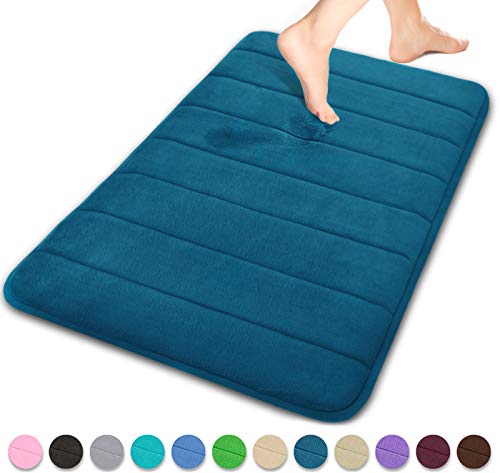 Product Cover Yimobra Memory Foam Bath Mat, Comfortable, Soft, Super Water Absorption, Machine Wash, Non-Slip, Thick, Easier to Dry for Bathroom Floor Rug (24 x 17 Inch, Peacock Blue)