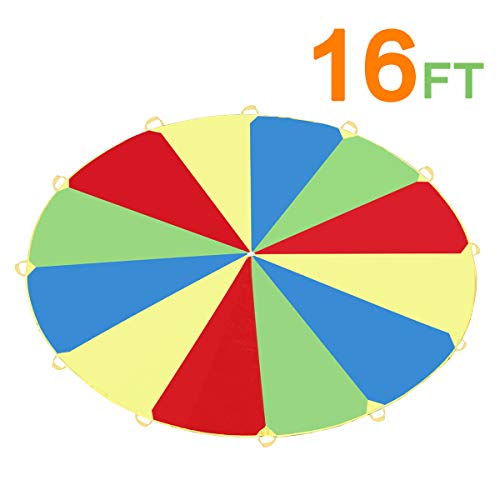 Product Cover Sonyabecca Parachute, Play Parachute 16ft with 12 Handles for Kids Cooperation Group Play