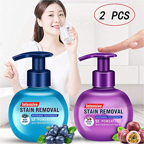 Product Cover Baking Soda Whitening Toothpaste, Elaco Stain Removal Whitening Toothpaste Strong Cleaning Power Natural Stain Remover Fluoride-Free Toothpaste(Blueberry+Passion Fruit)