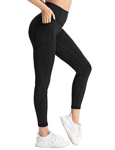 Product Cover Hopgo Women's High Waisted Workout Yoga Pants with Pockets Tummy Control Running Leggings 4 Way Stretch Black US M