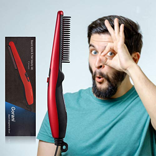 Product Cover Beard Straightener Brush Comb for Men, Ergonomic Beard Brush Straightening Electric, Beard Heated Brush Hot Comb, Beard Hair Iron Straightener Comb Styling Brush