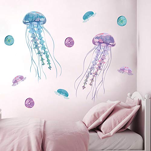 Product Cover decalmile Jellyfish Wall Stickers Ocean Wall Decals Living Room Bedroom Bathroom Wall Decor