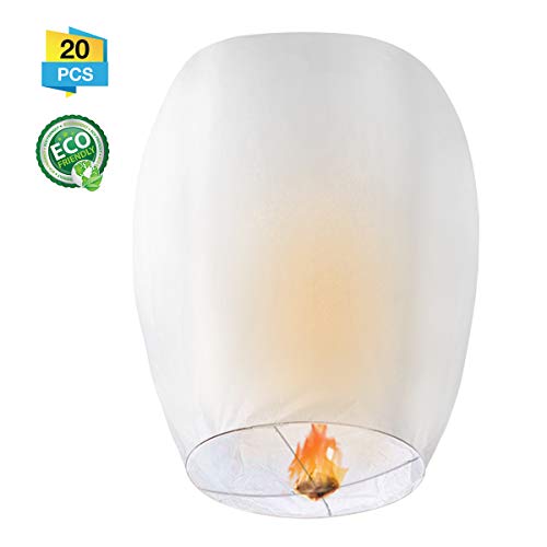 Product Cover LIUMY Chinese Lanterns, 20 Pack Paper Lanterns - 100% Biodegradable, Eco-Friendly, Japaneses Lanterns for Weddings, Celebrations, Memorial Ceremonies, White Lanterns