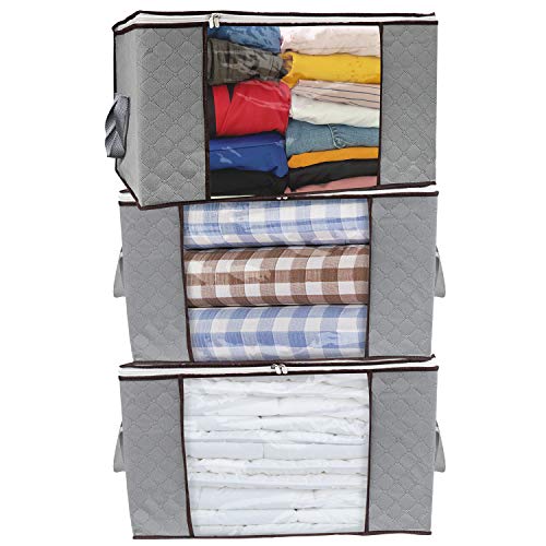 Product Cover Foldable Storage Bag,BS Set of 3 Large Foldable Clothes Organizer, Great for Comforter, Clothes, Blankets, Closets, Bedrooms, and More