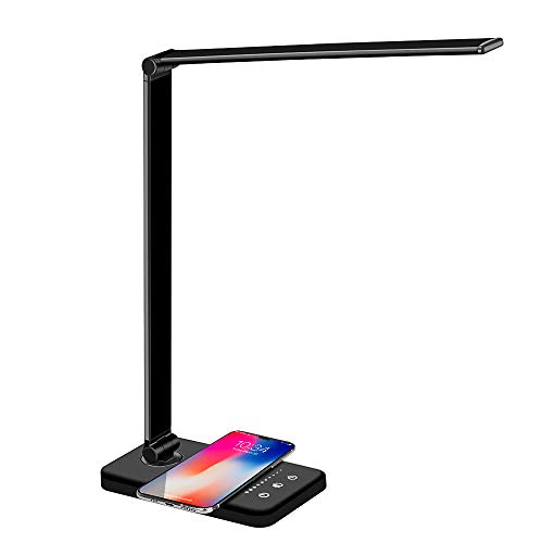 Product Cover mixigoo Desk Lamp LED Wireless Charger - USB Charging Port 5 Lighting Modes 5 Brightness Levels Sensitive Control Auto Timer Eye-Caring Study Work Home Office Lamp for Kids Children