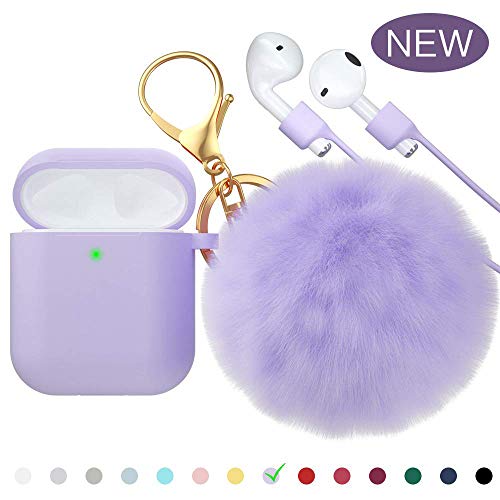 Product Cover for Airpods Case, CTYBB Silicone Airpods Case Cover with Fur Ball Keychain Compatible with Apple Airpods 2/1 (Front LED Visible)