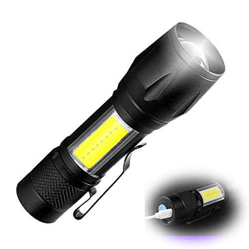Product Cover USB Rechargeable Tactical Flashlight, LED Handheld Flashlight with Side Light, Brightest High Lumen Light with 3 Modes, Zoomable, and Water Resistant, Powerful Camping and Emergency Flashlights