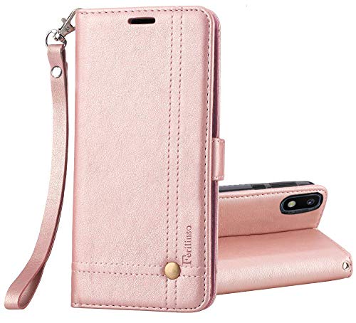 Product Cover Ferilinso Case for Samsung Galaxy A10E,Elegant Retro Leather with ID Credit Card Slot Holder Flip Cover Stand Magnetic Closure Case for Case Samsung Galaxy A10E-Rose Gold