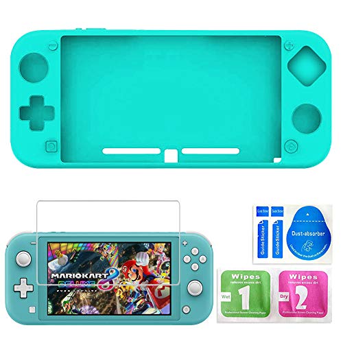 Product Cover Silicone Suit for Nintendo Switch Lite,Switch Mini Game Console Protection Soft Rubber Sleeve+9H HD Tempered Glass Screen Protectors and Accessories (Turquoise)