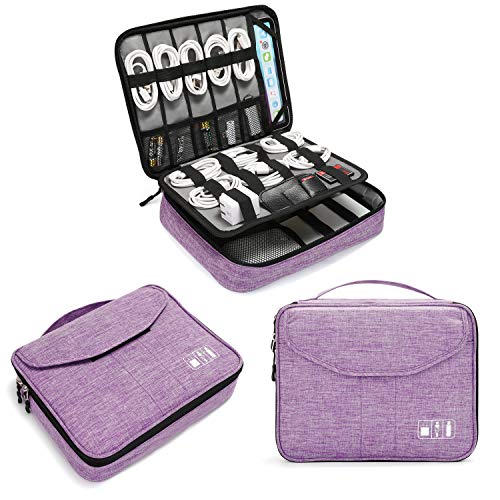 Product Cover Electronics Organizer, Jelly Comb Electronic Accessories Double Layer Travel Cable Organizer Cord Storage Bag for Cables, iPad (Up to 11''),Power Bank, Hard Drive and More-(Lavender)