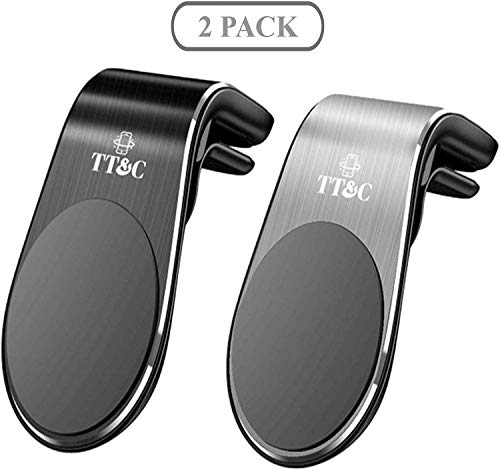 Product Cover TT&C (2-Pack) Magnetic Cell Phone Car Mount, Universal Air Vent Phone Holder Fits iPhone 11, XR, X, 8, 7S, 6Plus, Samsung Galaxy & Other Smartphones (Black & Silver)