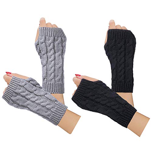 Product Cover 2-4 Pairs Women Winter Warm Knit Fingerless Gloves Hand Crochet Thumbhole Arm Warmers Mittens