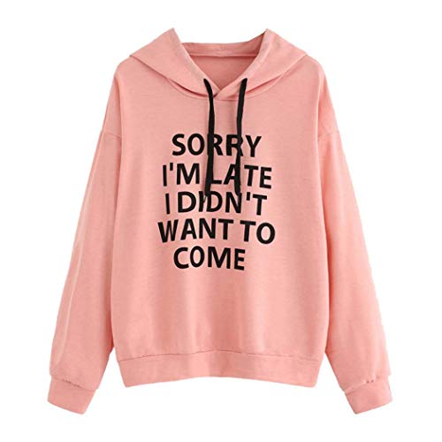 Product Cover Batteraw Women Long-Sleeve Hoodie 'Sorry I'm Late I Didn't Want to Come 'Letter Printed Hooded Pullover