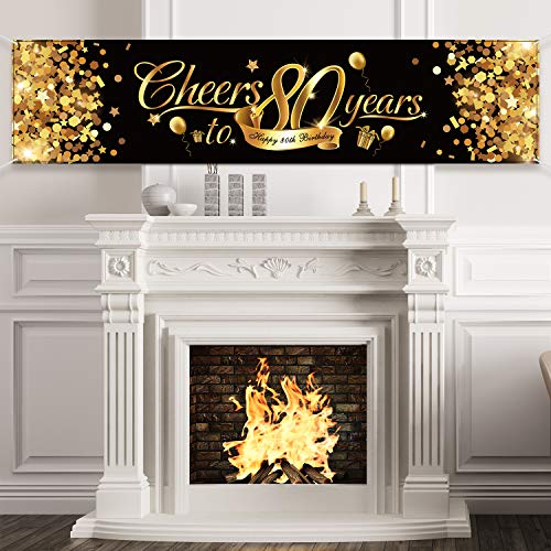 Product Cover Happy Birthday Banner Sign Gold Glitter Party Decoration Supplies Anniversary Celebration Backdrop (Cheers to 80 Years-80th Birthday)