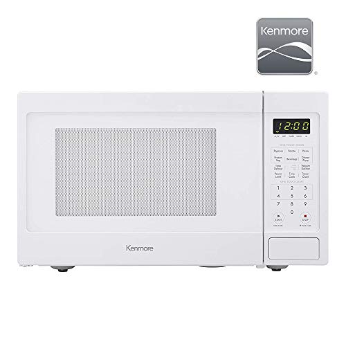 Product Cover Kenmore 70922 0.9 cu. ft Small Compact 900 Watts 10 Power Settings, 12 Heating Presets, Removable Turntable, ADA Compliant Countertop Microwave, White