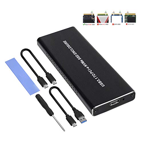 Product Cover NVMe SSD Enclosure, M Key USB 3.1 Type-C to NVMe M.2 Adapter Reader Enclosure, 10 Gbps USB 3.1 Gen 2 to PCIe Gen 3 x2 Bridge Chip Support PCIe NVMe Based SSD 2230 2242 2260 2280