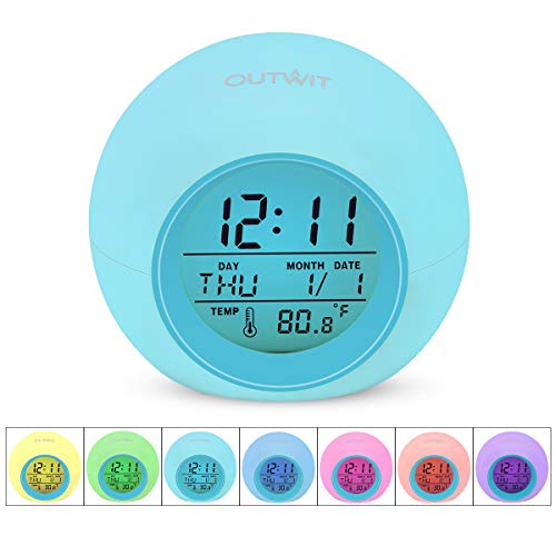 Product Cover OUTWIT Kids Alarm Clock【Updated Version】, Student Digital Clock for Boys Girls, 7 Color Changing Light Bedside Clock for Children's Bedroom, with Indoor Temperature, Touch Control and Snoozing