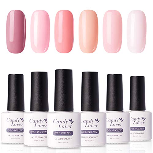 Product Cover Candy Lover Popular Gel Nail Polish, Rose Peach Pastel Series UV LED 6 Colors Selected Set, Soak Off Nail Gel Polish Home Manicure Varnish Kit