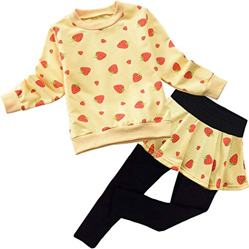 Product Cover EULLA Little Girls Long Sleeve Outfit Cotton Clothing Set Strawberry Print Hoodie Top+Skirt with Leggings