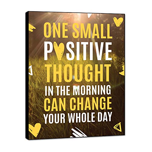 Product Cover LACOFFIO Inspirational Wall Art Decor One Small Positive Thought 9''x12'' Motivational Wall Art Quotes Wood Sign Perfect for Office Spaces No-Chip No Warp