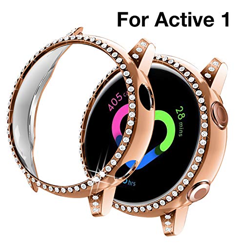 Product Cover Yolovie Compatible with Samsung Galaxy Watch Active 1 Case 40mm, NOT for Active 2. PC Protective Cover Women Girl Bling Crystal Diamonds Shiny Rhinestone Bumper Watch Cases (Rose Gold)
