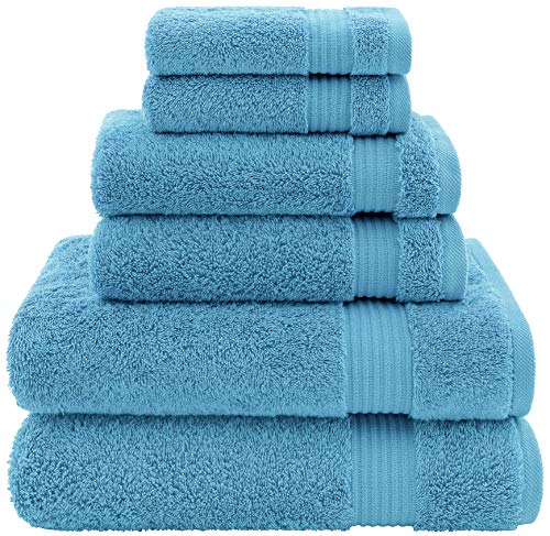 Product Cover Hotel & Spa Quality, Absorbent and Soft Decorative Kitchen and Bathroom Sets, Cotton, 6 Piece Turkish Towel Set, Includes 2 Bath Towels, 2 Hand Towels, 2 Washcloths, Sky Blue