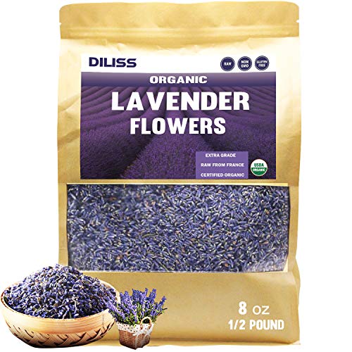 Product Cover DILISS French Lavender Buds Organic Top Grade Dried Lavender Flower 100% Pure and Natrual Lavender Fresh Fragrance Large Resealable Bag (8OZ)