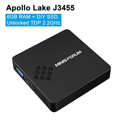 Product Cover GN34 Mini PC Apollo Lake Celeron J3455 Processor 6GB RAM, 64GB eMMC, DIY SSD, 4K Intel Quad Core CPU up to 2.3GHz, 1000M LAN, Dual Band WiFi, HDMI&VGA, Support Windows 10 Pro, Linux, WOL and PXE Boot