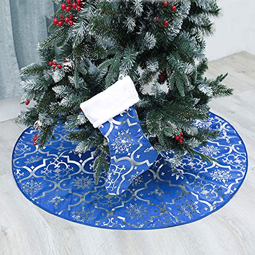Product Cover wlflash Christmas Tree Skirt 48 inches Snowy Pattern Xmas Tree Skirt for Christmas Tree Decorations Indoor Outdoor (Blue)