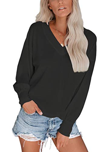 Product Cover INFITTY Womens Off The Shoulder V Neck Sweater Waffle Knit Long Sleeve Shirt Tops Elegant Blouses